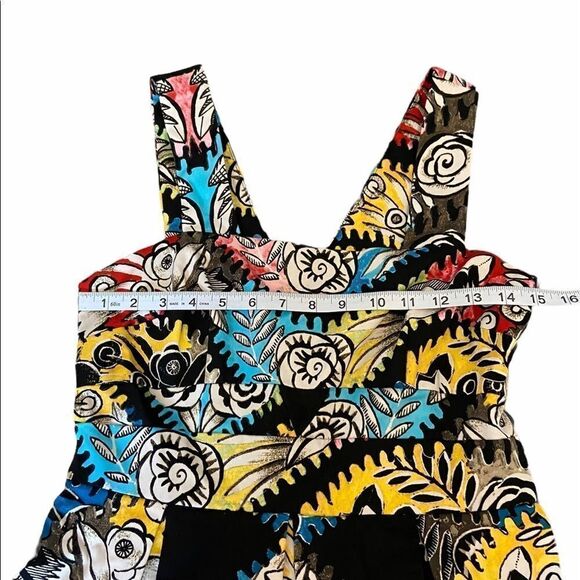 Printed Cotton V Neck Pleated Floral Mini Dress S - Picture 6 of 8